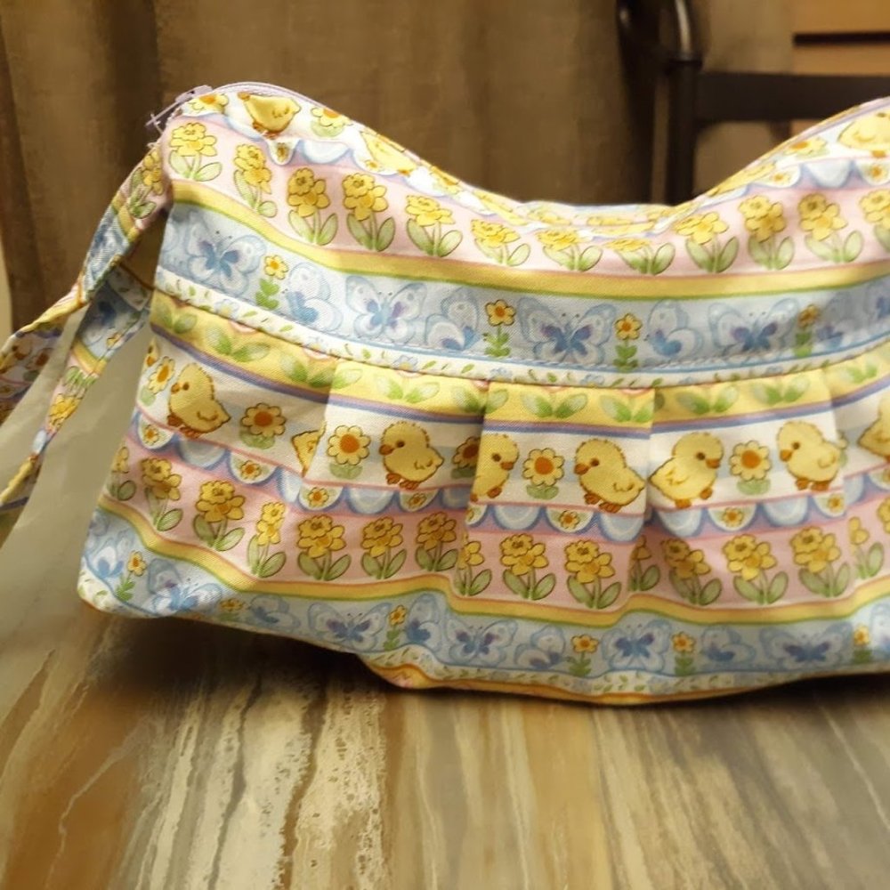 Vintage Easter Chick Clutch travel make-up bag Pink Yellow 10" Wristlet cosmetic